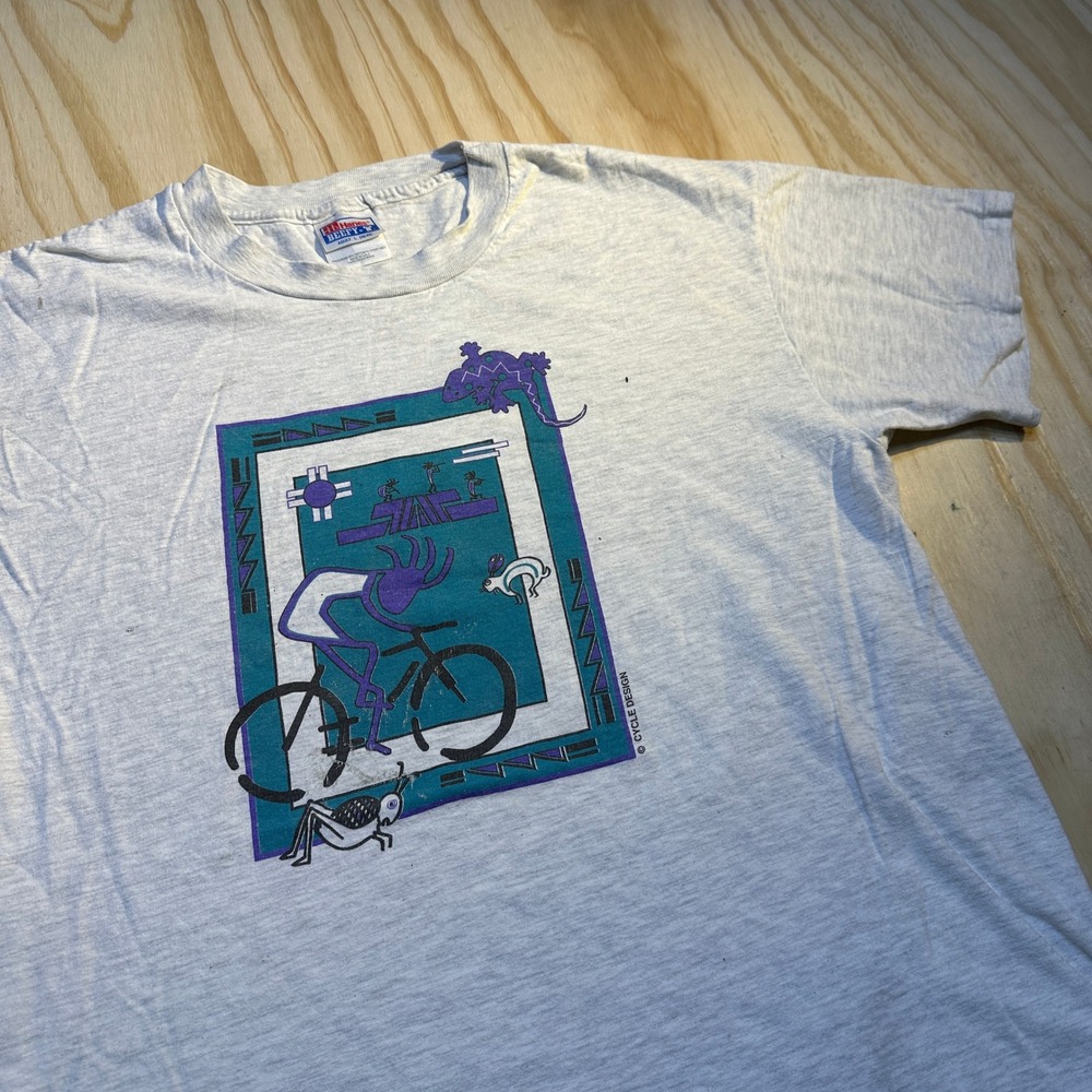 Vintage Hanes Beefy-T Gray Cycle Design Southwest Cycling Graphic Shirt Large